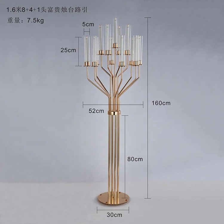 New  design  high quality gold pillar candle table Centerpiece Acrylic Candlestick Holder Stand  for wedding