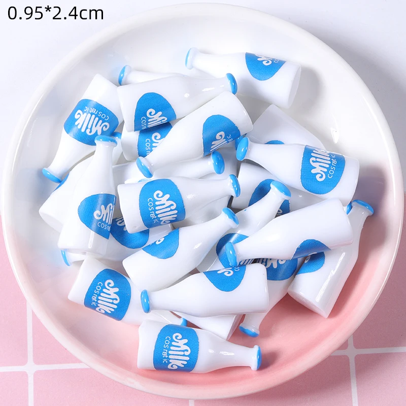 Hot sale dollhouse accessories mini size colored simulation 3d milk bottle resin cabochons for  DIY craft decoration