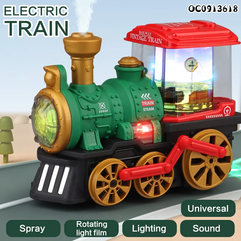 B/O Universal wheel spray mist kid small electric train toy with light music