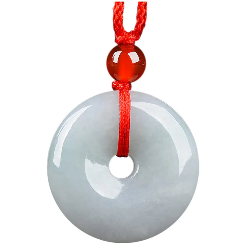 Chinese 100% Genuine Certified Circle Donut Coin Jadeite Jade Pendant Necklace Jade Peace Button Pendant