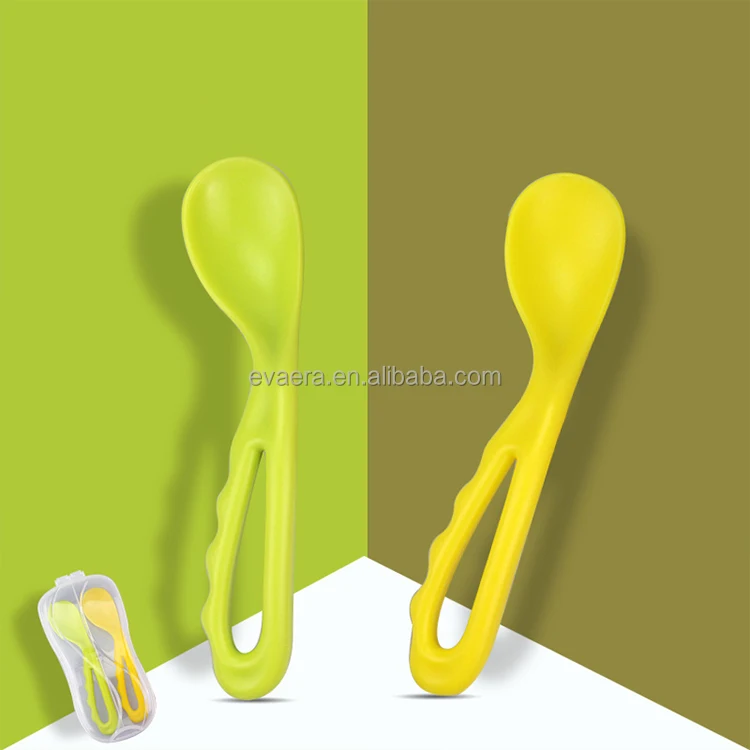 New curved handle baby learning training fork spoon set baby crooked handle training spoon