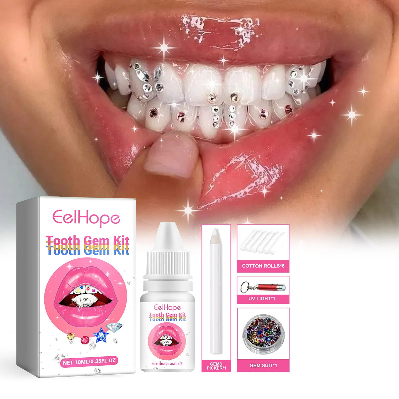 Hot Sale DIY Teeth Gems Kit With Curing Light And Glue Dental Decoration Diamond Crystal Tooth Gems Glue Kit