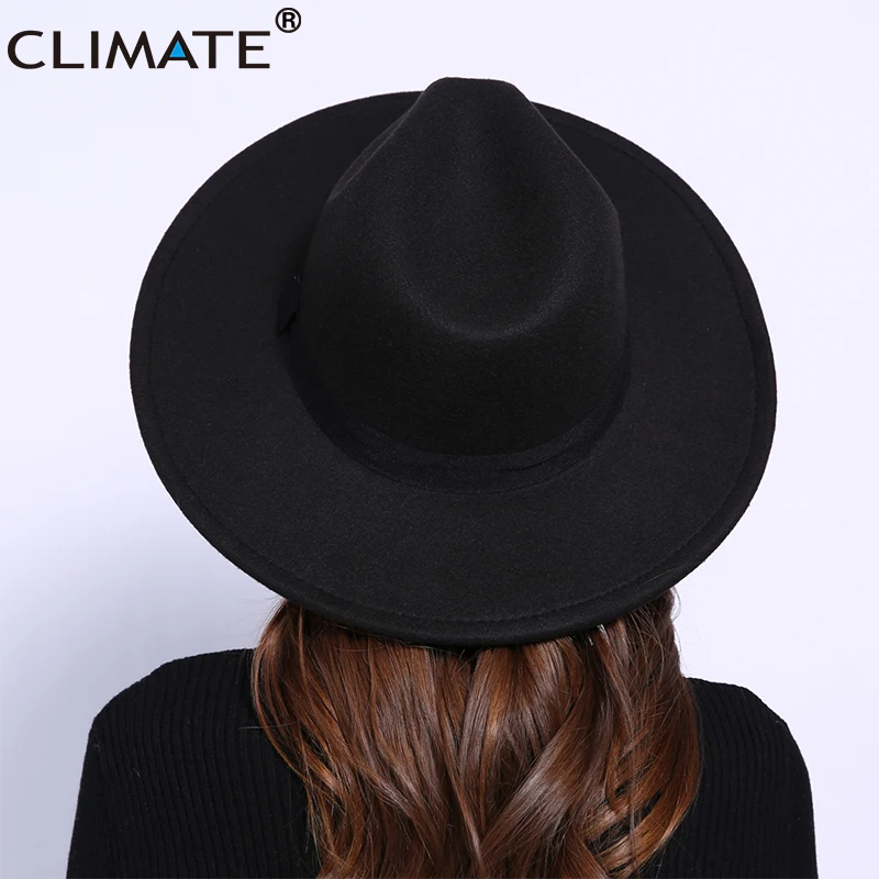 CLIMATE Women Jazz Fedora Cowboy Hat Ladies Jazz Hats for Woman Man Fedoras Cap Fashion Polyester Woolen Cap Hat Cowboy Fedora