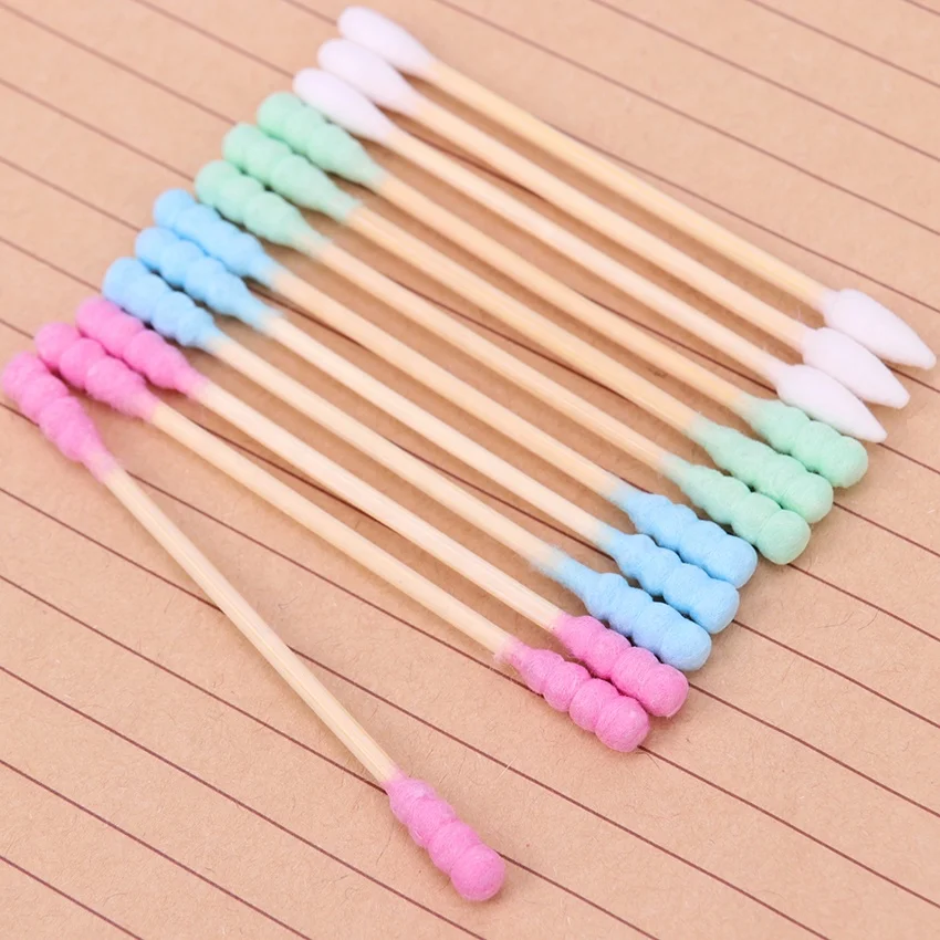 amazon Hot Sale Coloured Cotton Disposable Swabs Cleaning Brush Bamboo Swabs