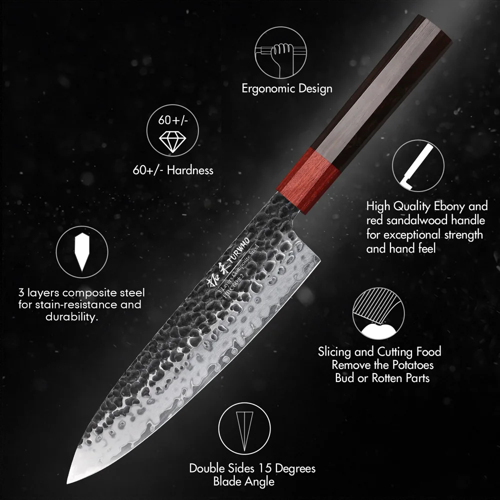 Handmade Forged 3 Layers Blade AUS-10 Steel Japanese Kitchen Chef Knives