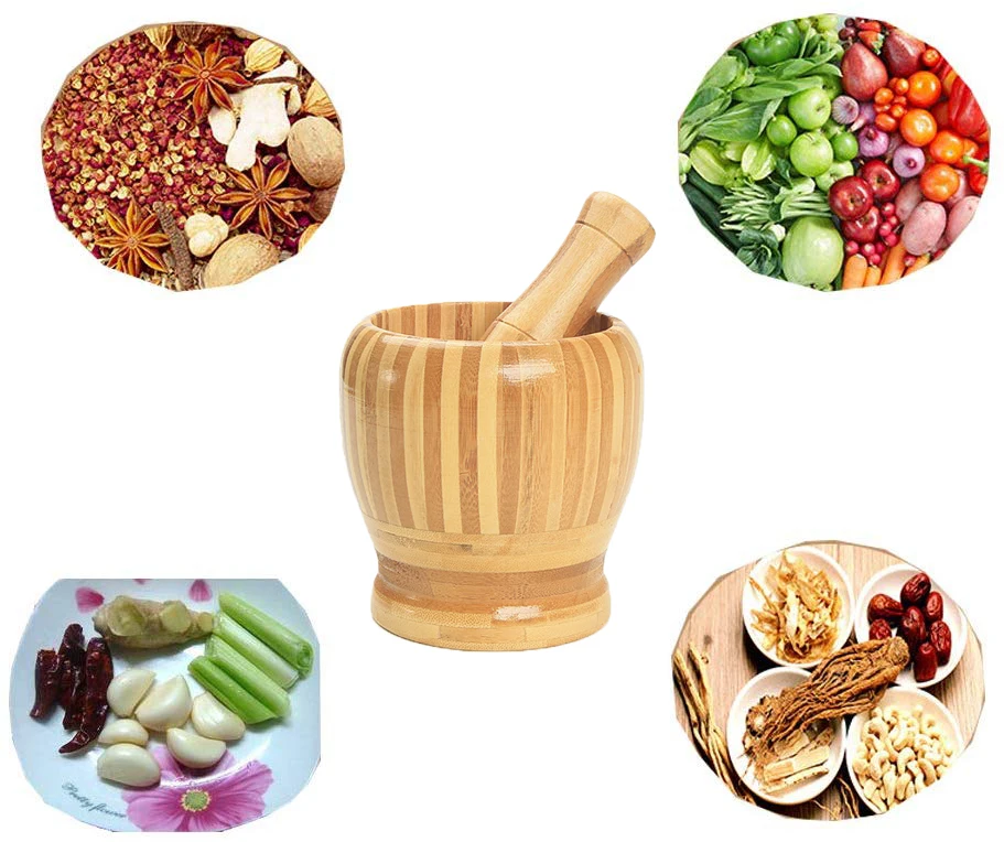 Wholesale Natural Color Durable Bamboo Mortar And Pestle Set