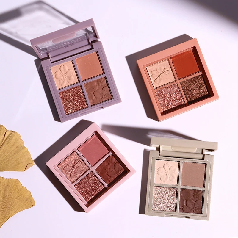 Cosmetic 4 colors private label vegan organic eyeshadow palette wholesale matte glitter makeup eyeshadow palette