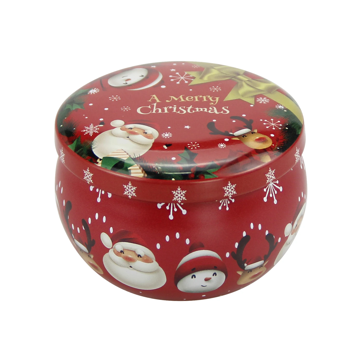 Ready To Ship Snowman Pillar Shape Small Metal Box Tin Christmas Santa Claus Tin Case Metal Gift Box For Candy Cookie
