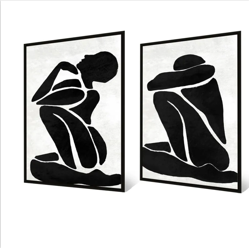 Set of 2 Framed Canvas Art Black and White Abstract Women Paintings for Living Room Bedroom Office Decoration 60x90cm