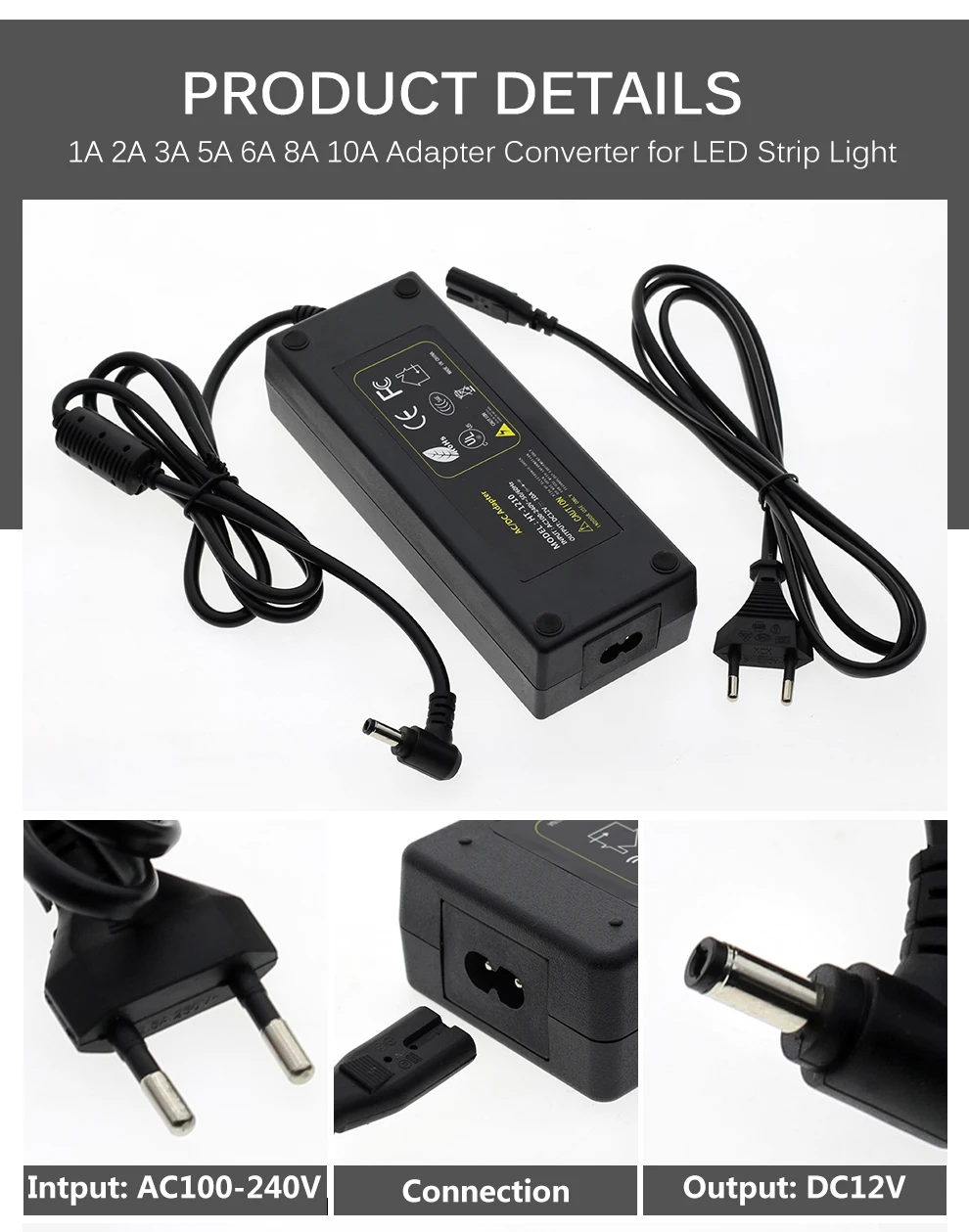 Factory direct sale 5v 3a5a12v10a UK/US/EU/AU plug switching adapter power 12v5a power supply adapter for LED strip light