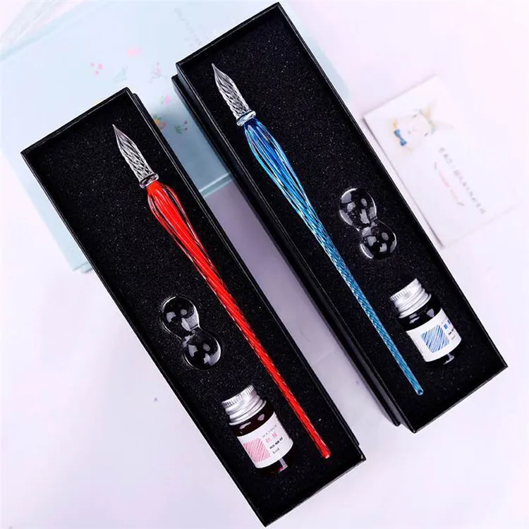 Factory Price Christmas Gift Artist Pen Vintage Handmade Crystal Glass Dip Pen Set