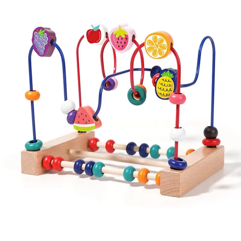 Factory Price New fruit beading blocks game educational building blocks toys wooden fruit animal beads game kids