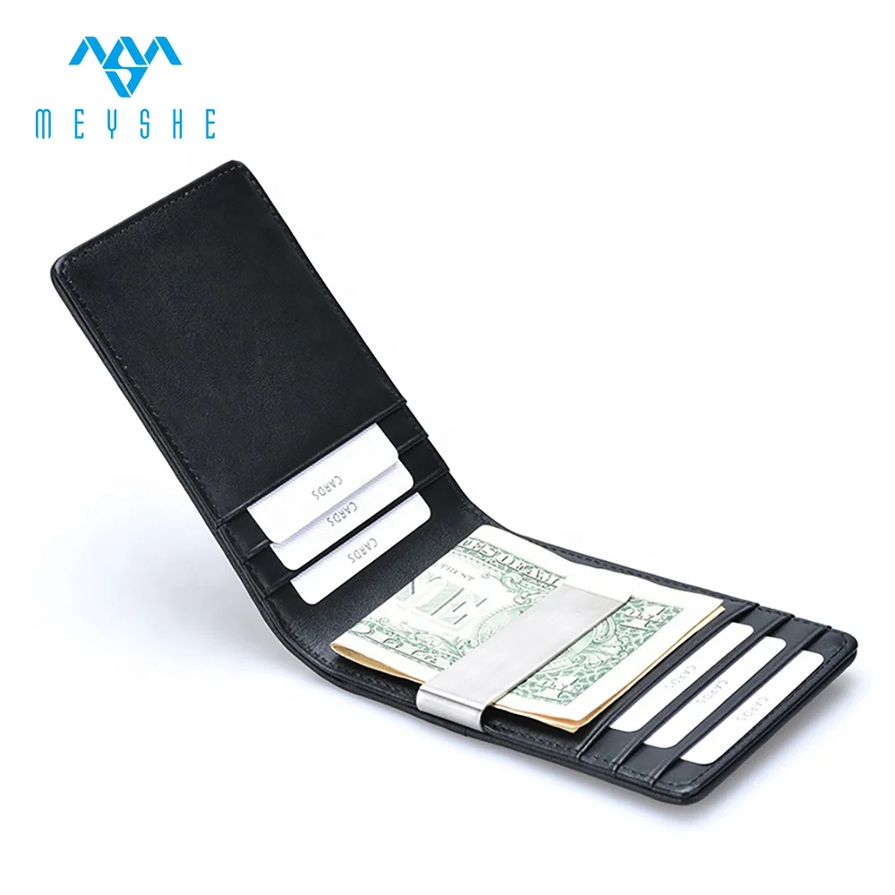 2019 hot sale black ballistic nylon genuine leather rfid custom slim money clip