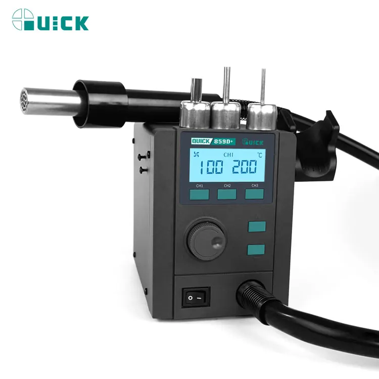 Quick 859D+ Lead Free Hot Air Station SMD Soldering Rework Station Original Engine 220V 3 in 1 Hot Air Gun Soldering Station