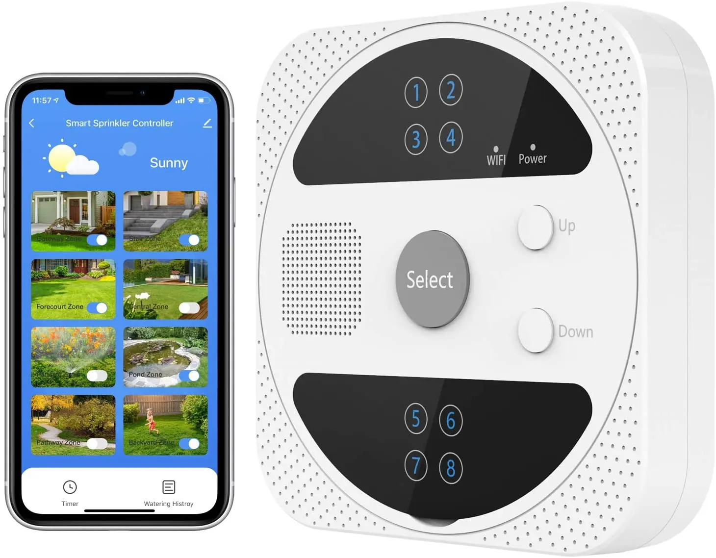 Контроллер для орошения газона MoKo, умный Wi-Fi контроллер для орошения, 8 зон, уличная Беспроводная система орошения, таймер, 1 упаковка