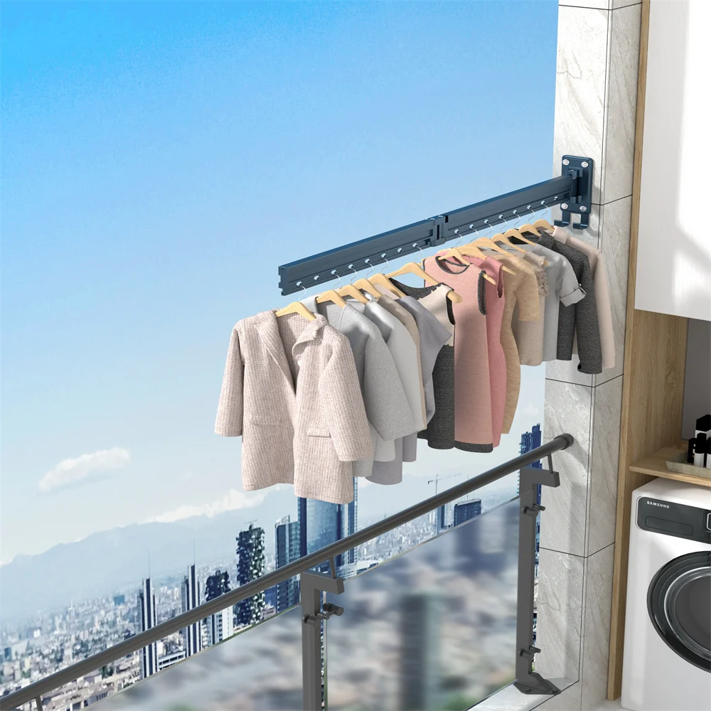 Two-Fold Multifunctional Thickened Wall Mount Drying Clothes Rack Folding Hook Closet Aluminum Foldable Clothes Hangers