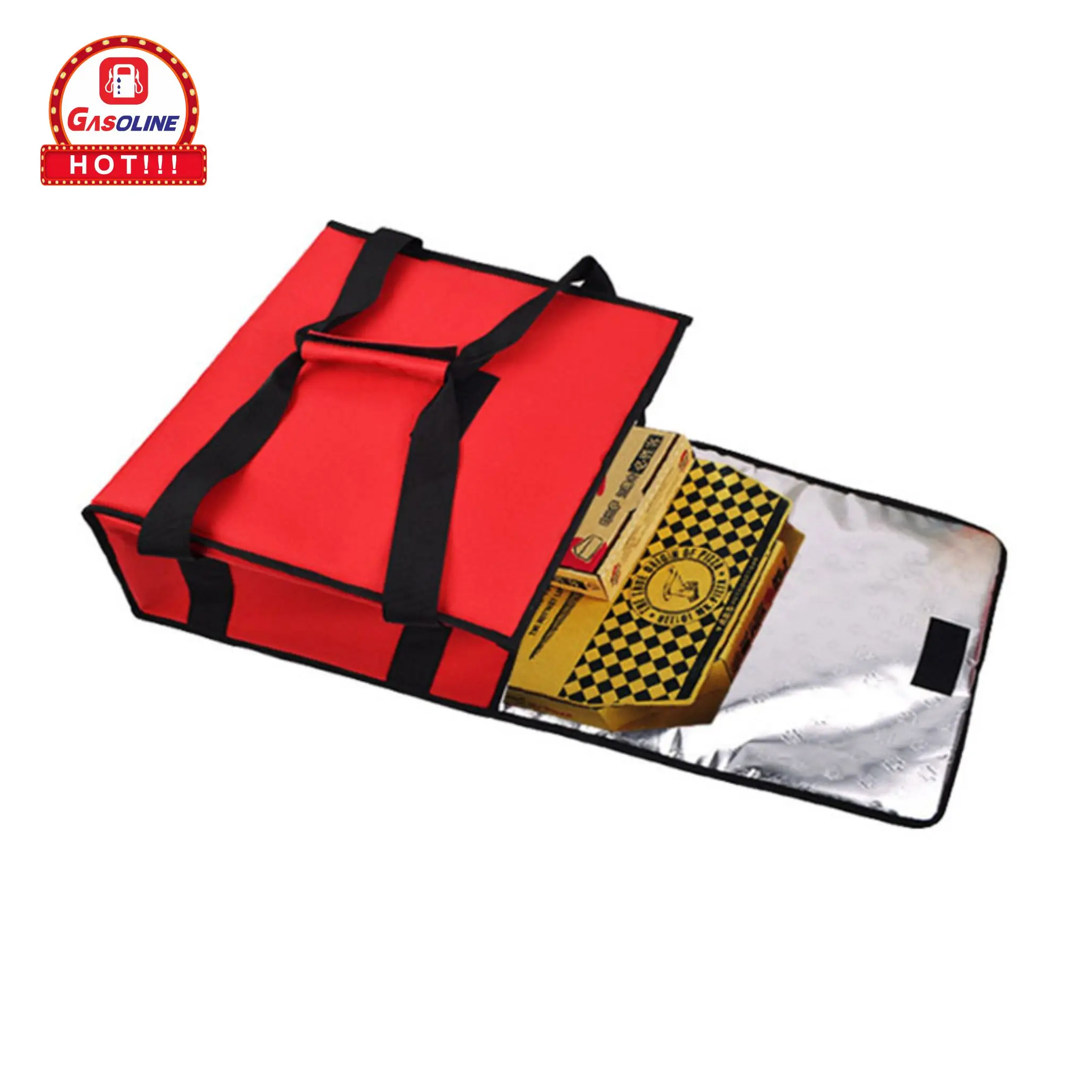 Fashion Waterproof Reusable Insulated Food Pizza Delivery Bag Shoulder Bag Promotion Gift or Shopping Bag Customized Gasoline