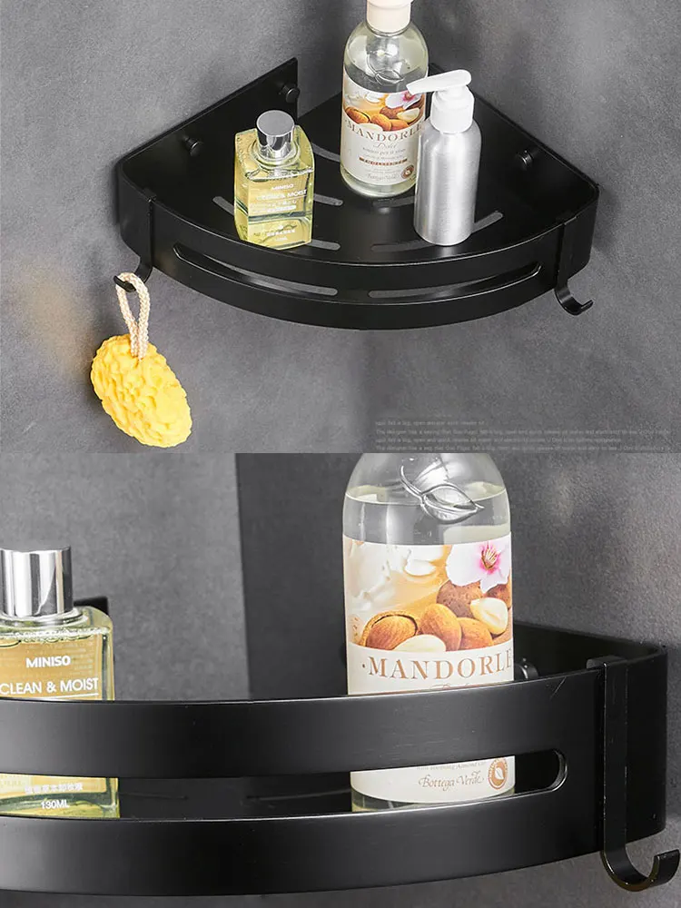 self- adhesive sticky shelf bathroom shelf no drilling,Rectangle Black bathroom wall shelf