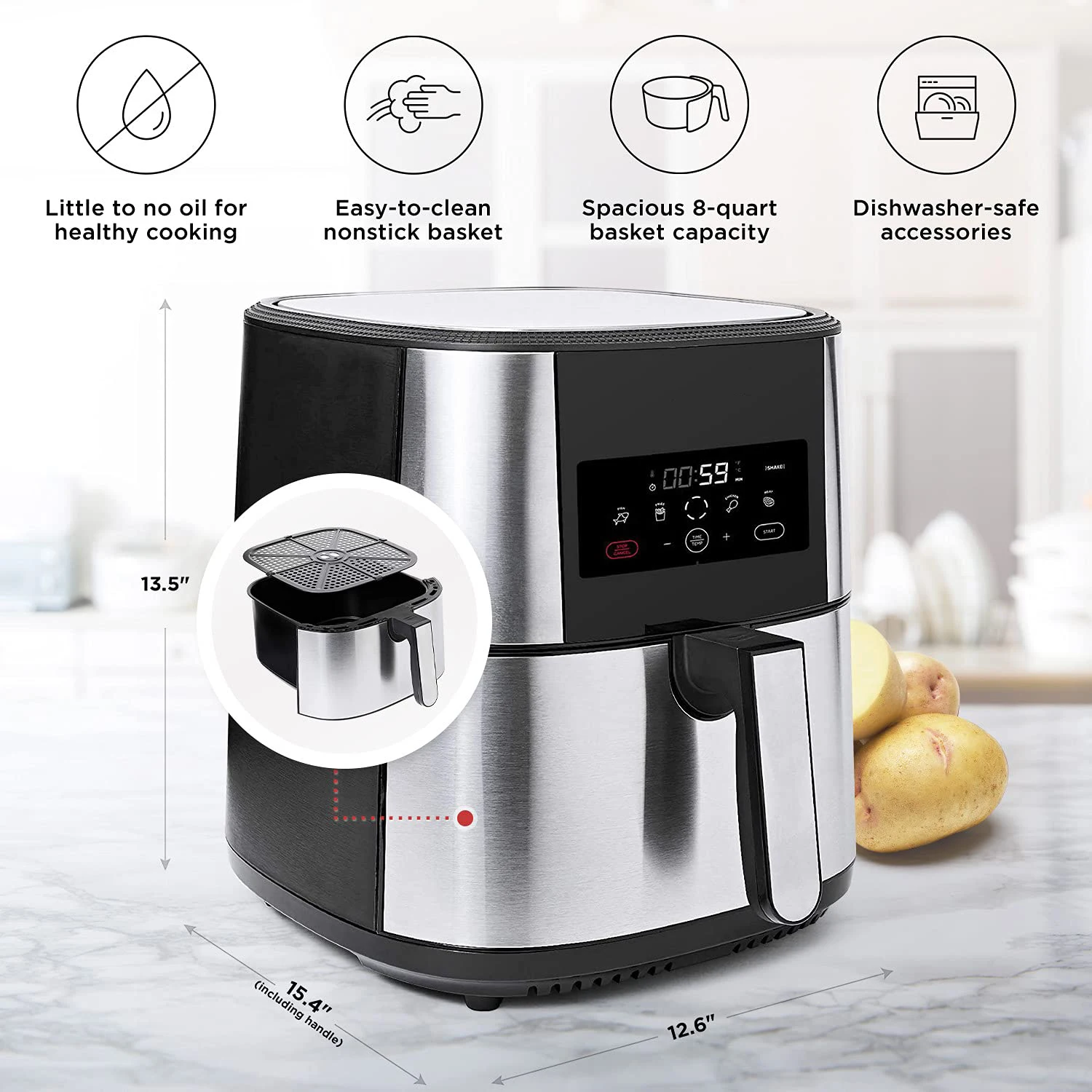 Electric Hot Air Fryers Cookers Digital Touch Screen Large Air Fryer Fast Quiet Cooking Air Fryers With Safe Basket