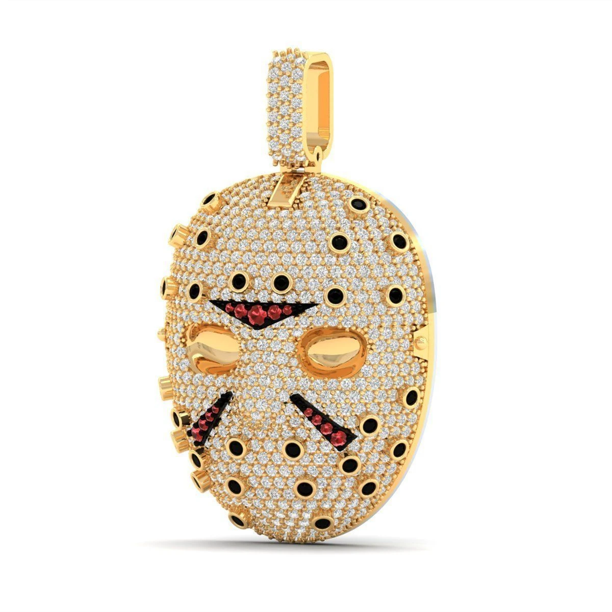 Wholesale Hip Hop Rapper Hockey Mask Necklace Jewelry Gold Plated Iced Out Cz Diamond Jason Voorhees Mask Pendant
