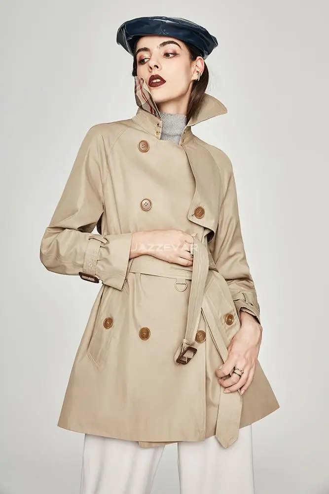 
Women Office Swear Long Sleeves Double Breasted Fitting Short Windbreaker Jacket 