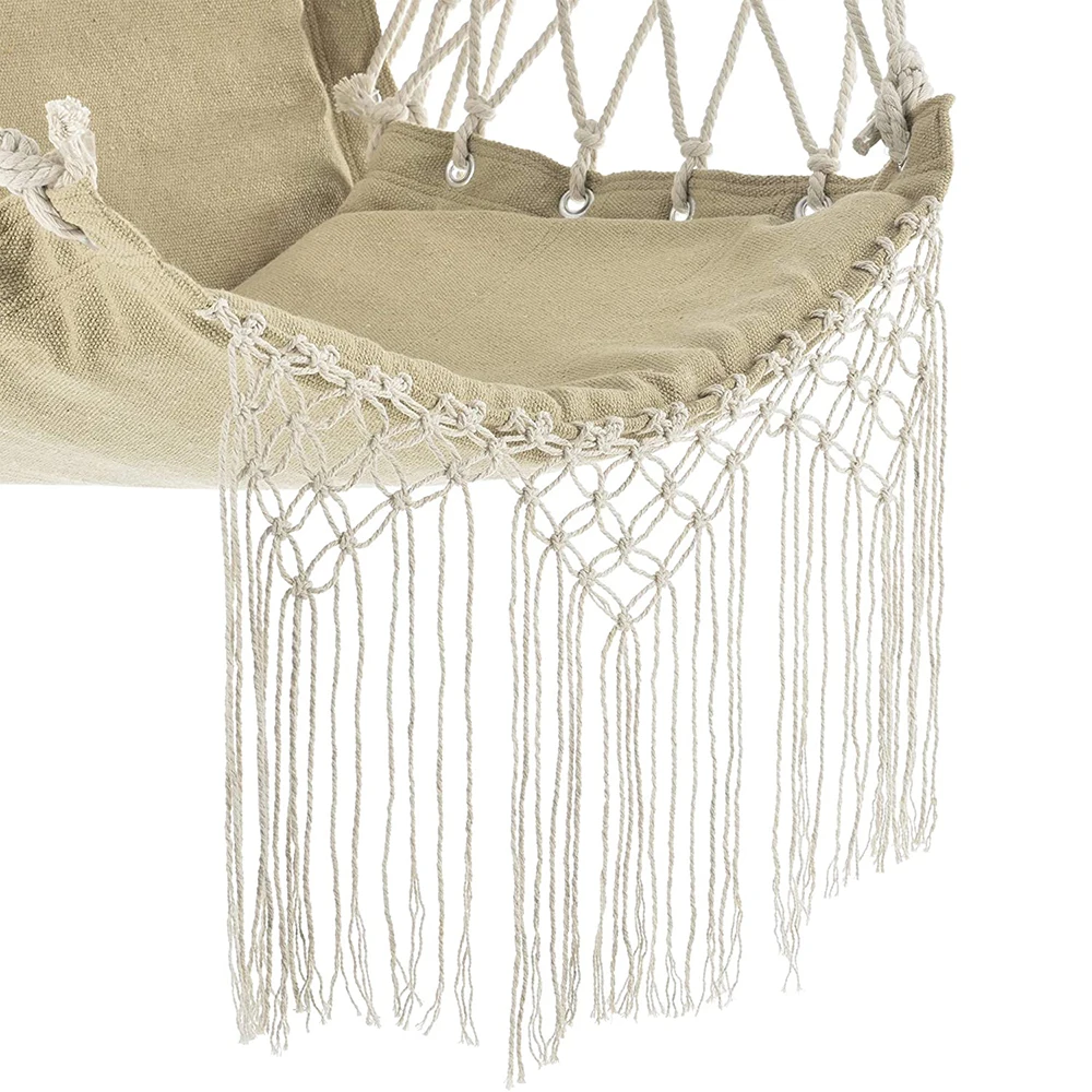 Wood Stick Robust and Durable Hommock Chair Outdoor Swing Chair with Handrail and Tassels