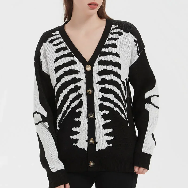 Women Knitted Sweaters Cardigan 2024 Autumn Winter V-neck Button Coats Casual Long Sleeve Outerwear Lady Vintage Knitwear