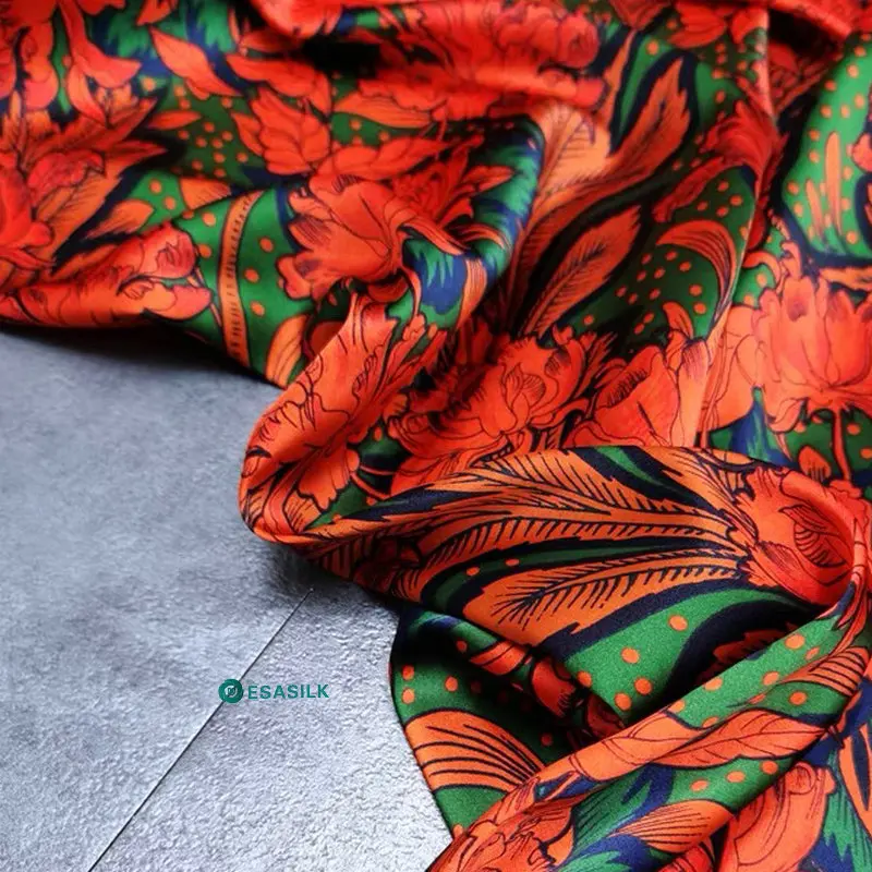 Wholesale floral printed 100% silk stretch satin dress fabric for silk satin dress styles,silk fabrics textiles