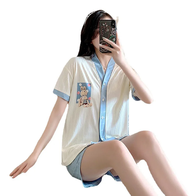 Pajamas female summer short sleeved Shorts Set student leisure lovely cartoon home clothes