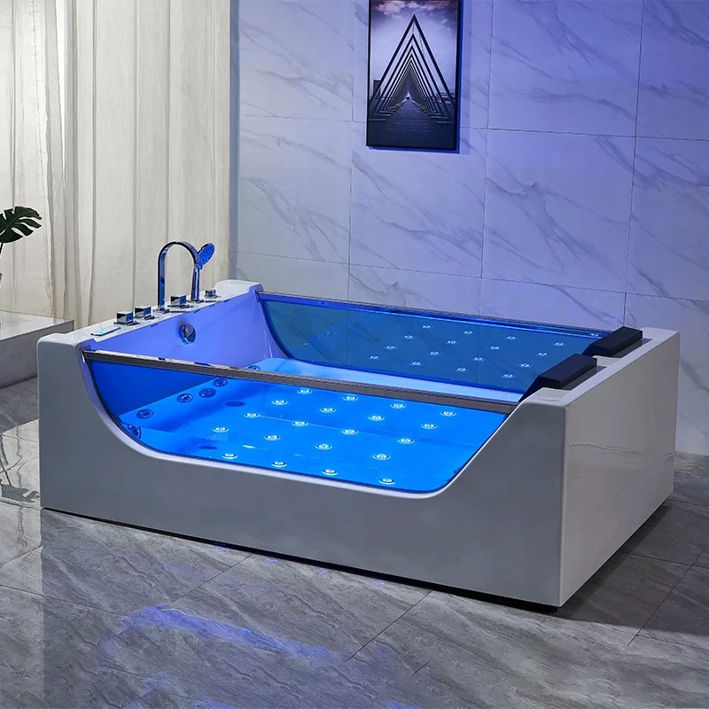 New Surfing Design Freestanding Big Air Jet Bubble 2 Person Functional Acrylic Hydro Spa Massage Glass Whirlpool Bathtub