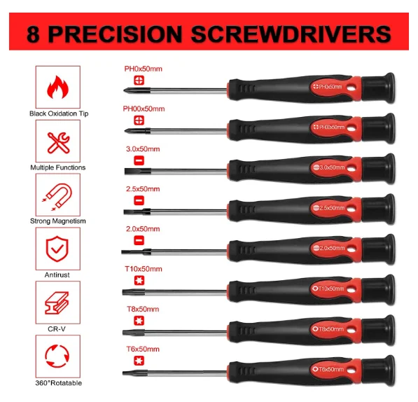 Hicen 39-Piece Magnetic Screwdriver Set with Plastic Shelf Organizer Include Precision Screwdriver Mechanics Tool Set for Men