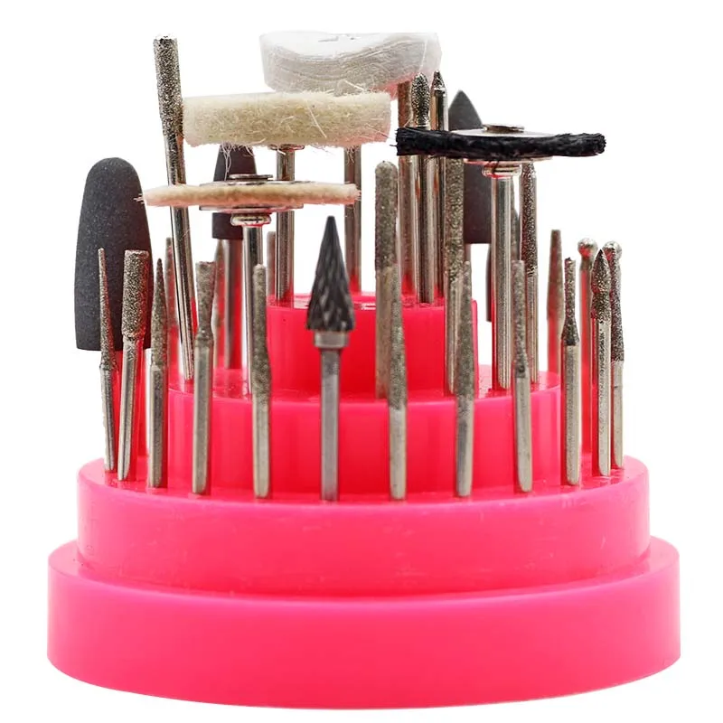 Dental Polishing Kit 41 Pcs/Set Emery Tungsten Steel Silicone Rubber Bur Polishing Wheel 48 Hole Needle Pink Case for Dentist