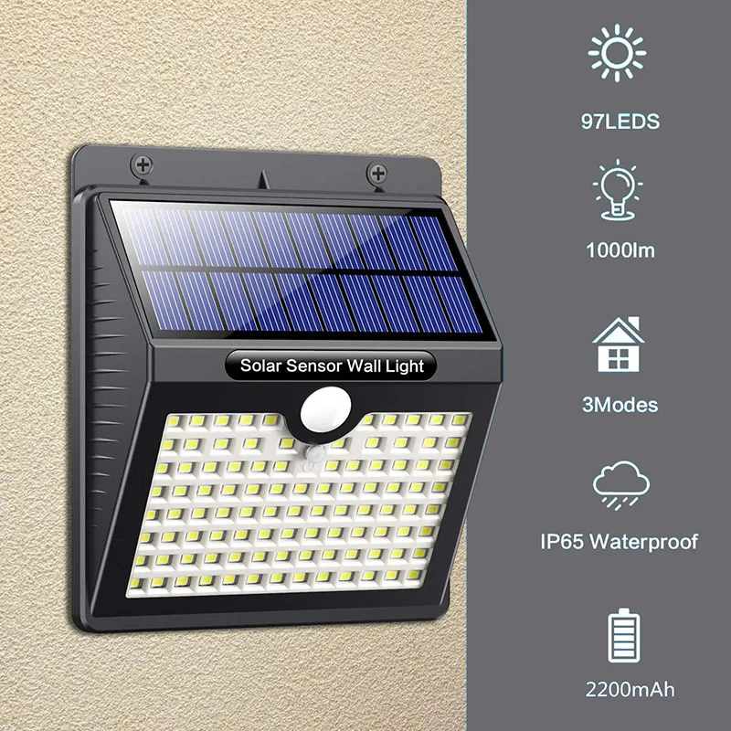 
97 LEDs Waterproof Solar Powered PIR Motion Sensor Energy Saving Night Lights solar wall light 96 led motion sensor 