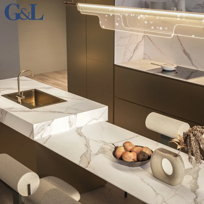 1600x3200x12mm Thickness Libis White Gold Porcelain Slab Structured Surface Through Body Sintered Stone for Island Counter Top