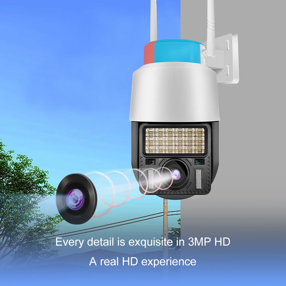 LED Alarm Warning Light Camera 720p V380 Wifi Ptz Outdoor Camera Rotating 360 Detection Cctv Camera