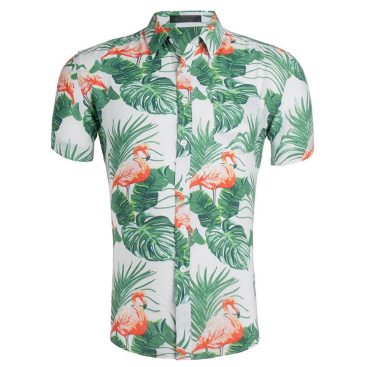 
Custom Printed Causal Designed 100%Viscose Green Leaves Hawaiin Camisas hombre 