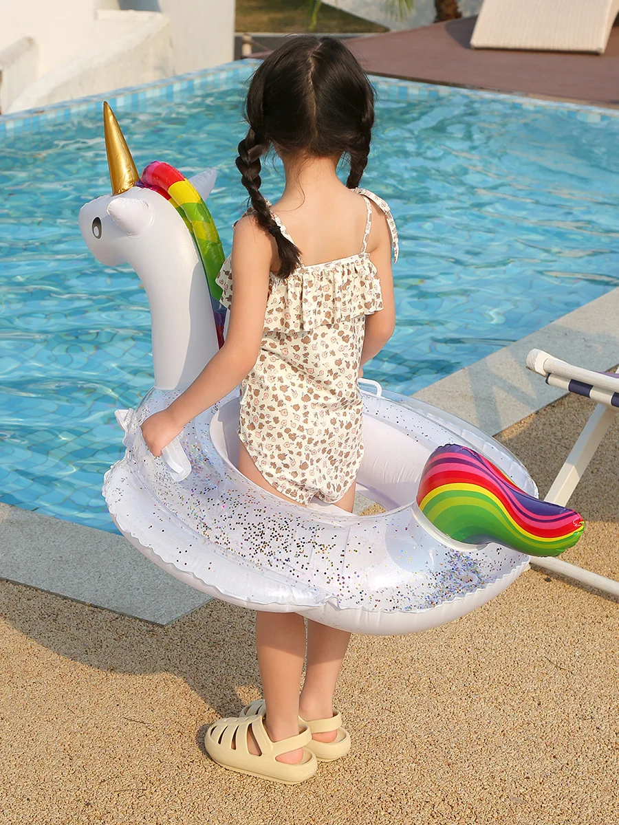 Summer Party Outdoor Water Recreation Swimming Pool Floats Access Glitter Flamingo Inflatable Swim Rings