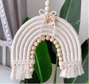 Rainbow Wall Decor Handmade Weaving Ornament Wooden Beads Modern Home Decoration Accessories Hanging Pendant for Baby Kids Rooms