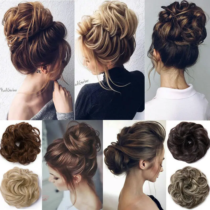 Circle Elastic Hair Bands for Women and Girls Messy Curly Synthetic Hair Scrunchies Rubber Band Hair Bun Hairpieces