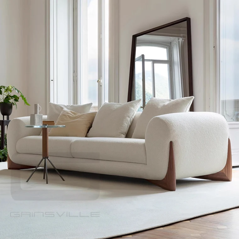 Nordic Teddy Loveseat Luxury Wooden Leg Sectional Sofa Set Couch Living Room Home Modern Fabric Sofa