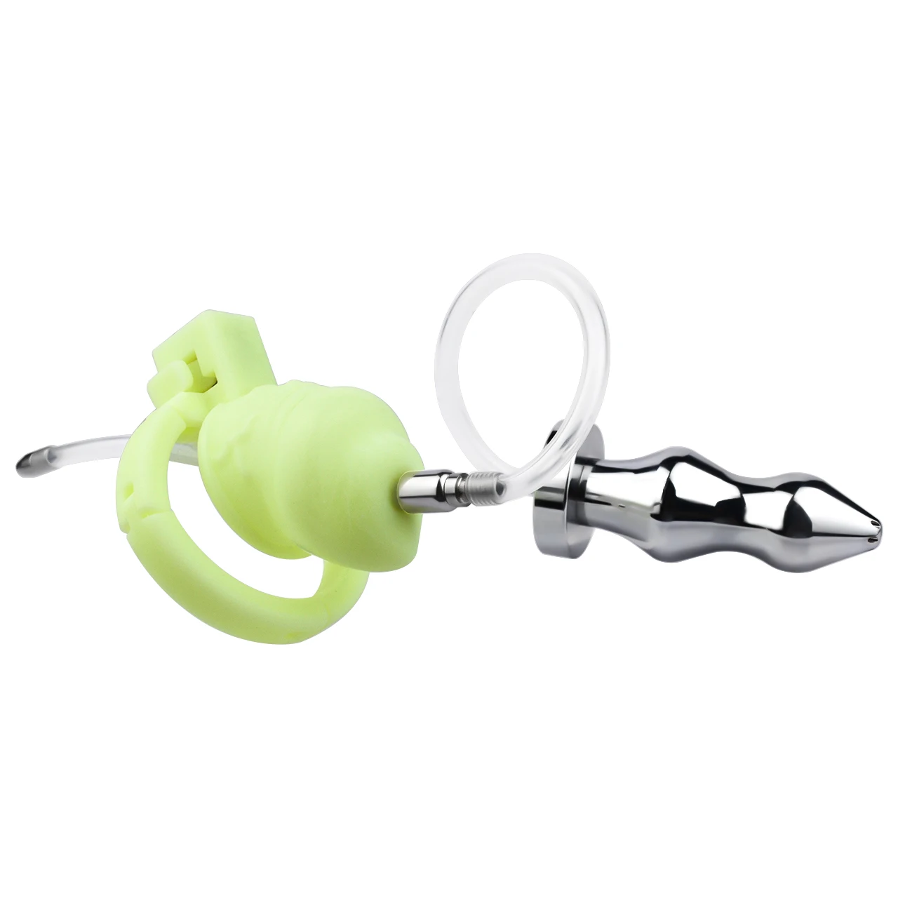 FRRK-3255 resin male chastity lock with metal anal plug catheter integrated male sex toys