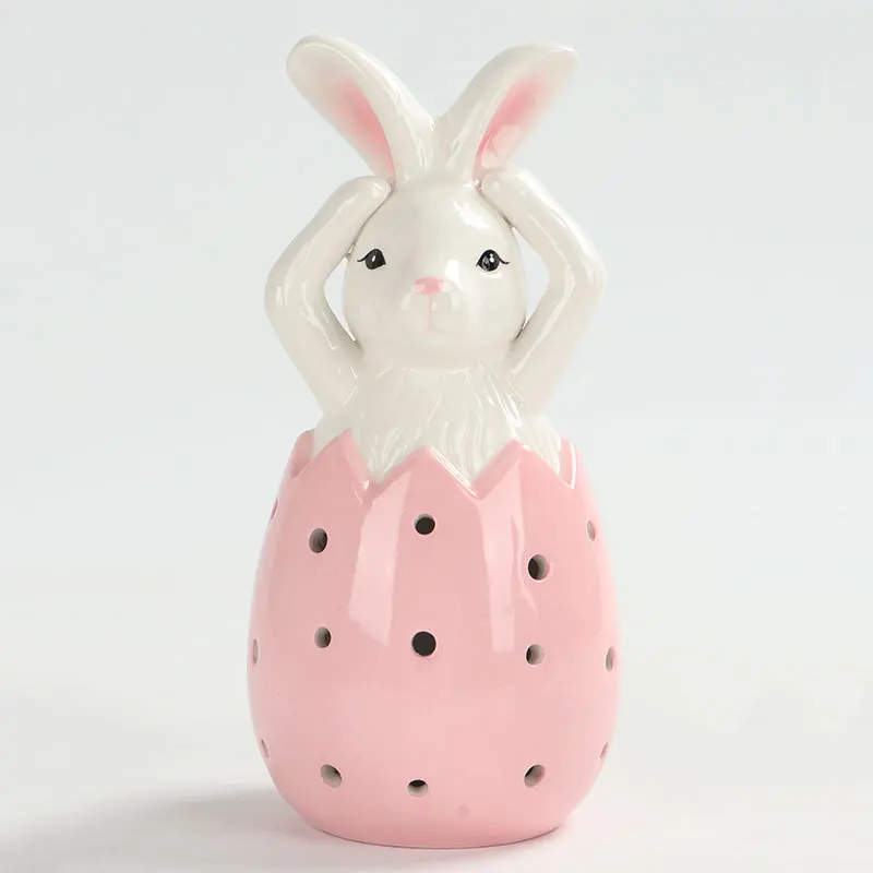 Ceramic Easter Eggs Series Craft Figurines Ornament Easter Egg Style series with LED Light Bunny Statue Luminous Home Decor