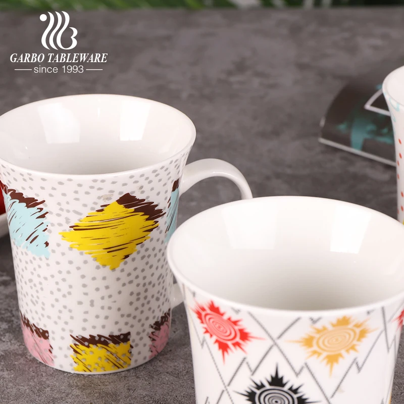  Handle Porcelain Milk Mug Drinking Dinnerware Decal Logo Ceramic Cup Fine White