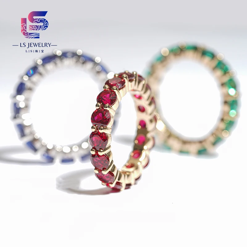 Colorful Diamond Wedding Band Jewelry Red Ruby Sapphire Gemstone 14k Solid Gold Wedding Ring