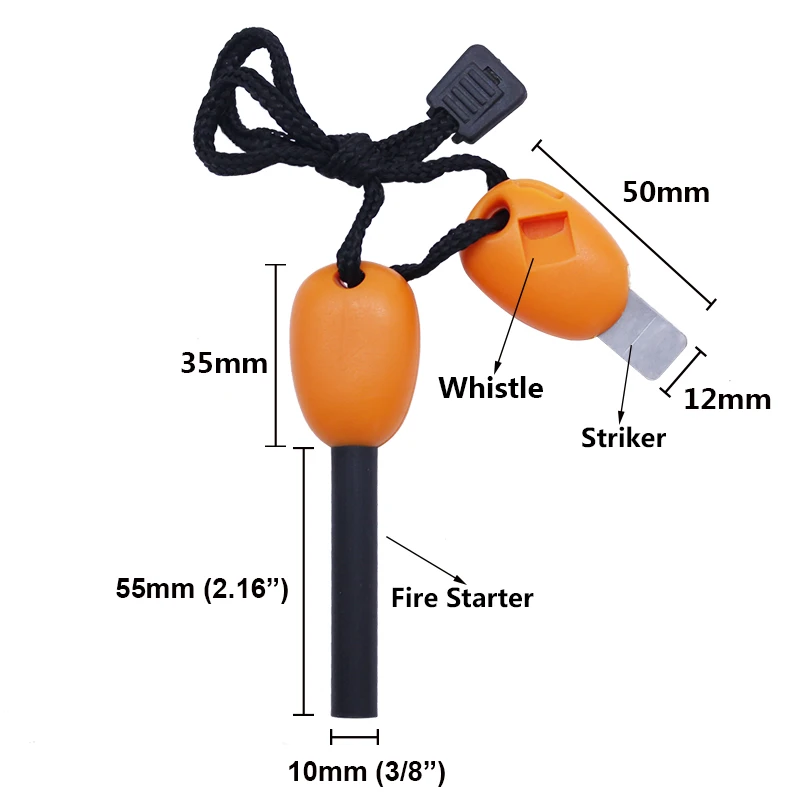 10*90mm Waterproof Military Outdoor Survival Kit Magnesium Flint Fire Starter with Whistle