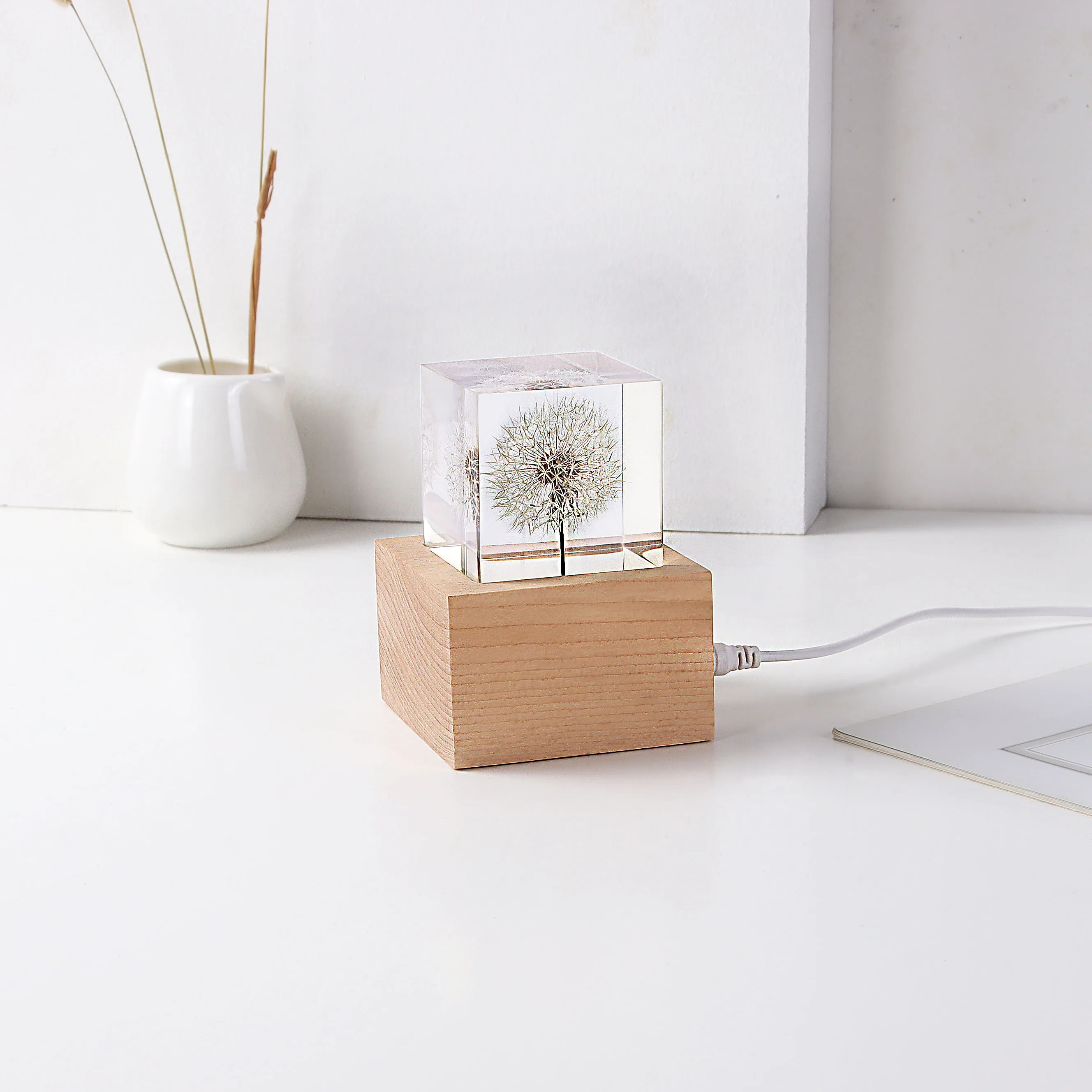 Dried flowers perpetual flowers home atmosphere decoration epoxy resin art LED night lamp