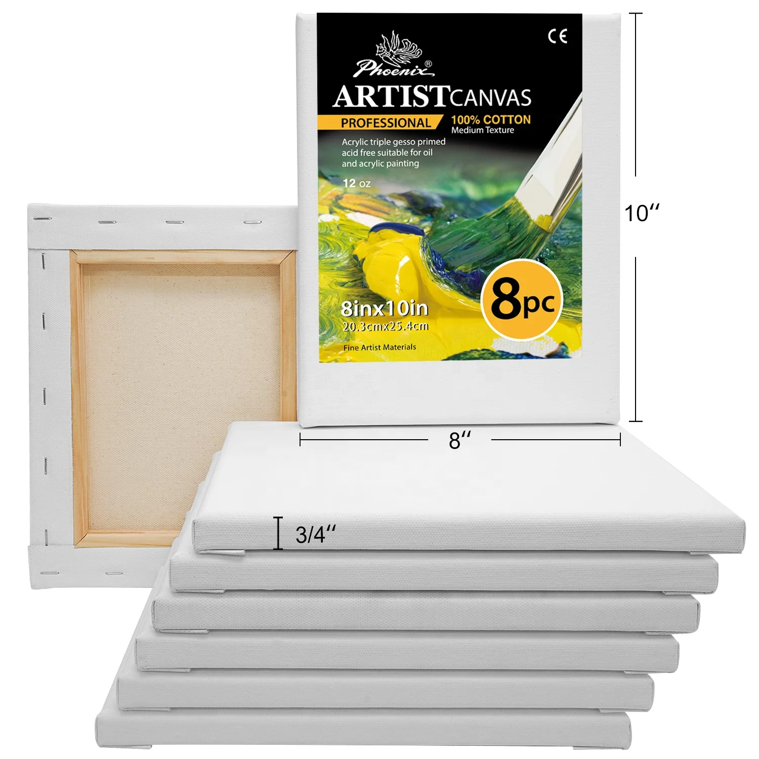 Phoenix Custom 8PK 8X10IN Wooden Frame Oil Acrylic Painting Artist Canvas Stretched Blank