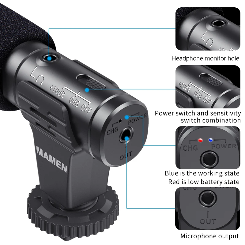 Mamen Professional Microphone Recording with Led Light for Video Camera Light Stand Tripod Stand for Phone