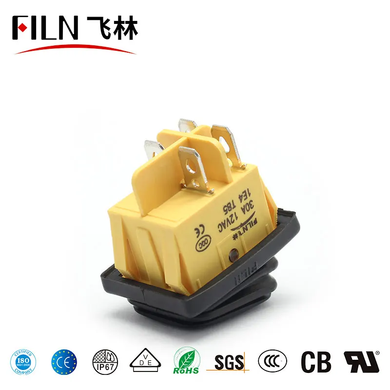 FILN waterproof 22*30mm ON-OFF 2 positions 4 pins  rocker switch 30A/12V T85 with black painting surface