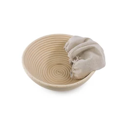 Eco friendly Natural Rattan Round bread proofing basket set with liner dough scraper cleaning brush dough whisk for home baker